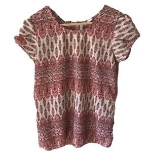 Japna Short Sleeve Blouse Top Small Short Sleeve Boho Print